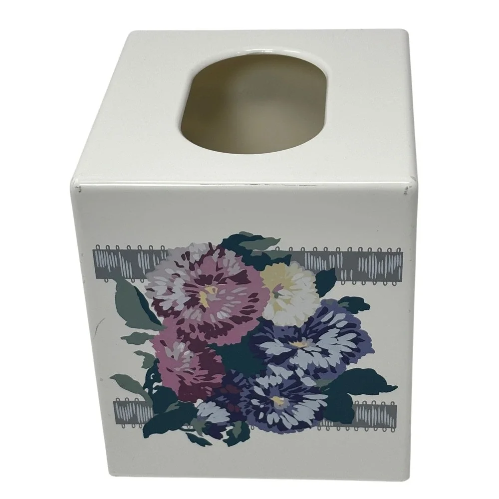 Vintage Andre Richard Aline Floral Tissue Box Cover White Ceramic Square Taiwan